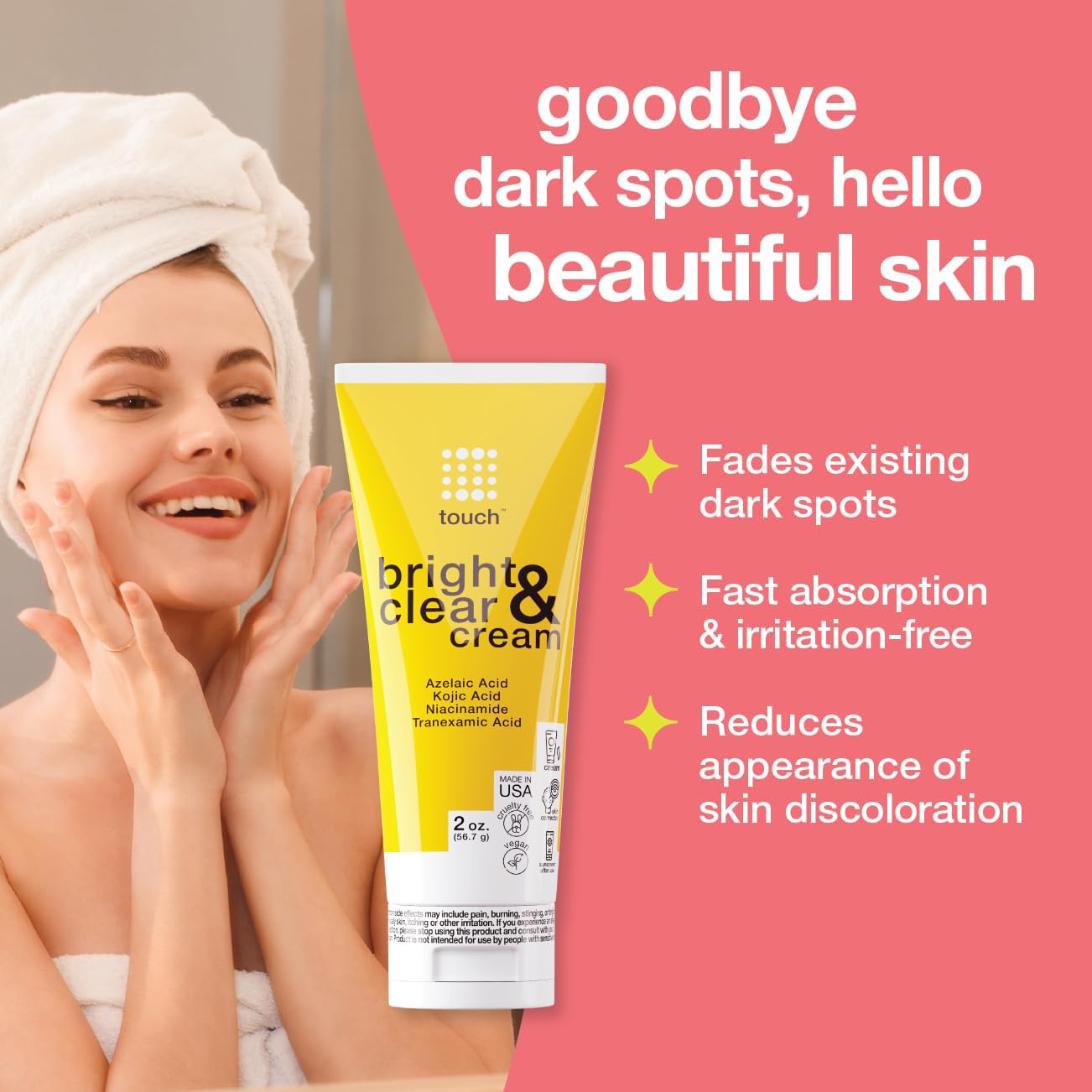 TOUCH Radiance Cream with Niacinamide, Kojic Acid, Tranexamic Acid & Azelaic Acid – Brightening Face Cream for Uneven Skin Tone – 2 oz - Image 3