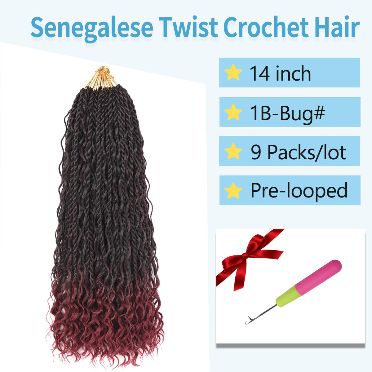 14 Inch Boho Island Twist Crochet Braids 9 Packs Senegalese Twist Crochet Hair with Curls Ends Pre-Looped Bohemian Twists Braiding Hair Extensions for Black Women - Image 3
