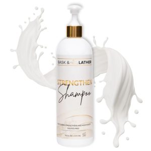 BASK & LATHER Strengthen Hair Shampoo – All-Natural, pH‑Balanced Formula for Hair Growth & Repair, Sulfate‑Free, Silicone‑Free, Paraben‑Free (XL 16 oz)