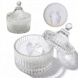 2 Pcs Large Body Powder Puff and Container Powder Container with Puff Powder Puff Crystal Container Soft Washable Reusable Velour Face Body Glitter Powder Puff Wet Dry Makeup (White 1)