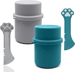 Original Canned Dog Food Storage Container & One Can Spoon | Silicone Can Cover Pet Food Sealer & Cute Paw Shape Opener Spatula | BPA Free, Airtight, Dishwasher & Freezer Safe (Grey+Dark Blue)