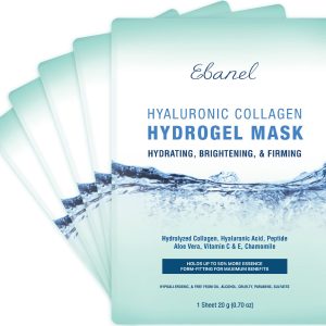 Ebanel 5 Pack Hydrogel Collagen Face Mask with Hyaluronic Acid, Vitamin C, Peptide, Aloe, Instant Brightening Hydrating Face Masks Skincare Korean Sheet Mask, Skin Firming, Lifting Anti Aging Masks