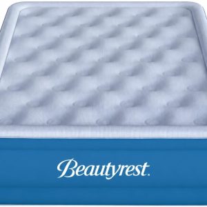 Beautyrest SensAir 20" Queen Air Mattress, Pump & Cool Vent Topper | 20-inch queen air mattress with anti-leak pump, cool vent topper, offset coil support, and reinforced edges for guests.