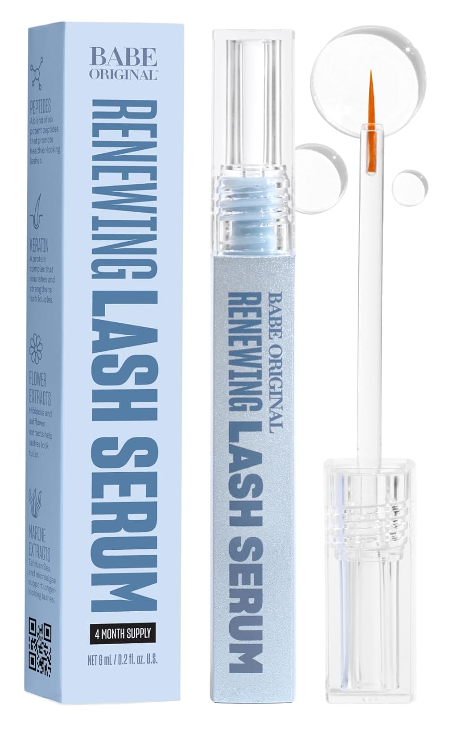 BABE ORIGINAL Renewing Lash Serum – Prostaglandin-Free, Peptide-Infused Gentle Lash Serum for Fuller, Longer-Looking Lashes, Lash Enhancing Treatment with Nourishing Botanicals, Vegan & Cruelty-Free