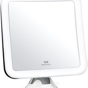Fancii 10X Magnifying Lighted Makeup Mirror - Daylight LED Vanity Mirror - Compact, Cordless, Locking Suction, 6.5" Wide, 360 Rotation, Portable Illuminated Bathroom Mirror (Square)