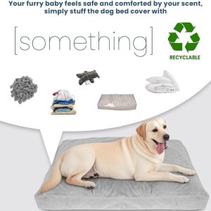 Faux Fur Dog Bed Covers – Ultra Soft Rose Velvet, Removable & Washable, Cozy & Durable,Large Pet Bed Cover Only (No Filling) – Gray, (Fleece Gray, 36" L x 24" W x 4" Th)
