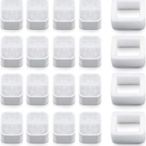 Ceramic Cat Water Fountain Replacement Filters, 16 Pack Pet Fountain Replacement Filters and 4 Pack Foam for Tritone/Fiumi Drinking Fountain