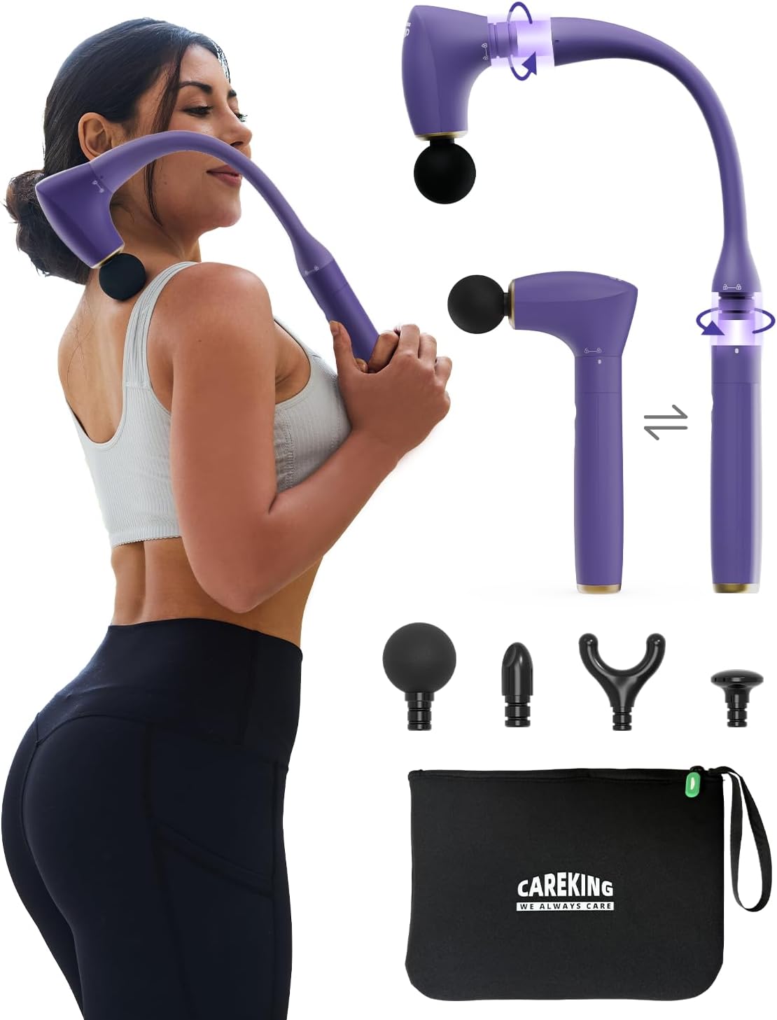 2-in-1 Detachable Muscle Massage Gun Deep Tissue with Extension Handle | Reaches your entire back solo, back and neck massager for pain relief, handheld massager for shoulder leg, fsa - hsa eligible