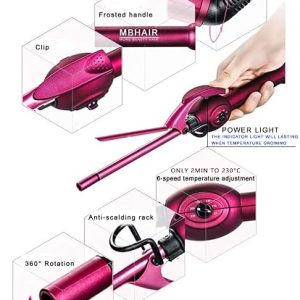 MBHAIR 3/8 Thin Small Curling Iron Tourmaline Ceramic for Short/Medium Hair | Slim 9mm curling tongs tourmaline ceramic, fast heating, leaves hair smooth, creates long-lasting bouncy tight curls all day.