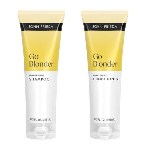 John Frieda Go Blonder Lightening Shampoo & Conditioner Set, 2 Pack | Gradually Lightens Blonde Hair, Color-Treated Safe, Citrus Botanical Blend, Paraben-Free, 2-Piece Set