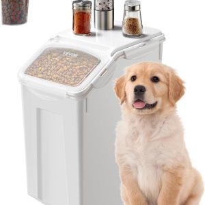 VEVOR Rice Storage Container, 4.5Gallon/20L Capacity Large Dog Food Dispenser Bin, Kitchen Ingredient Grain Cereal Flour Bin, Pet food Containers with Wheels, Measuring Cup, Airtight Lid, 1 Pack