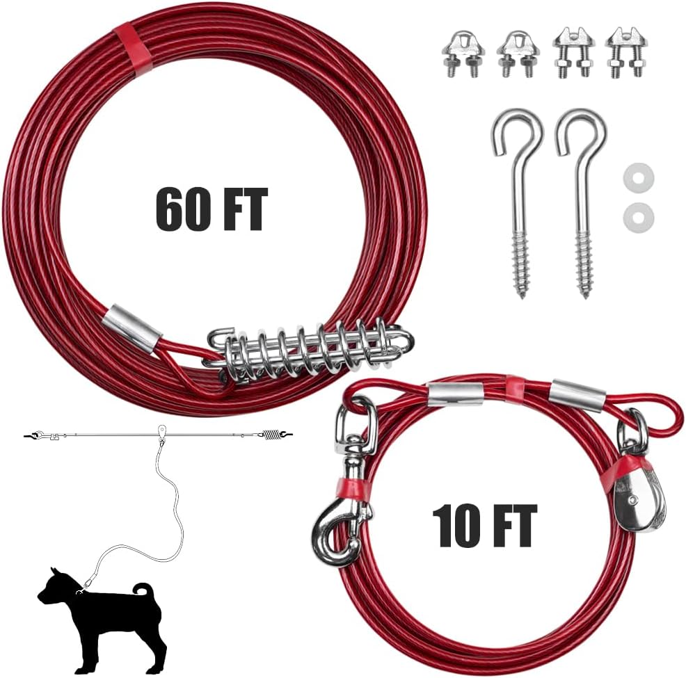 BV 60ft Aerial Pet Trolley System with 10ft Pulley Lead - Heavy Duty Dog Tie Out for Yard up to 125 lbs, Reflective Run Cable (Not a Leash, Bare End) - Image 3