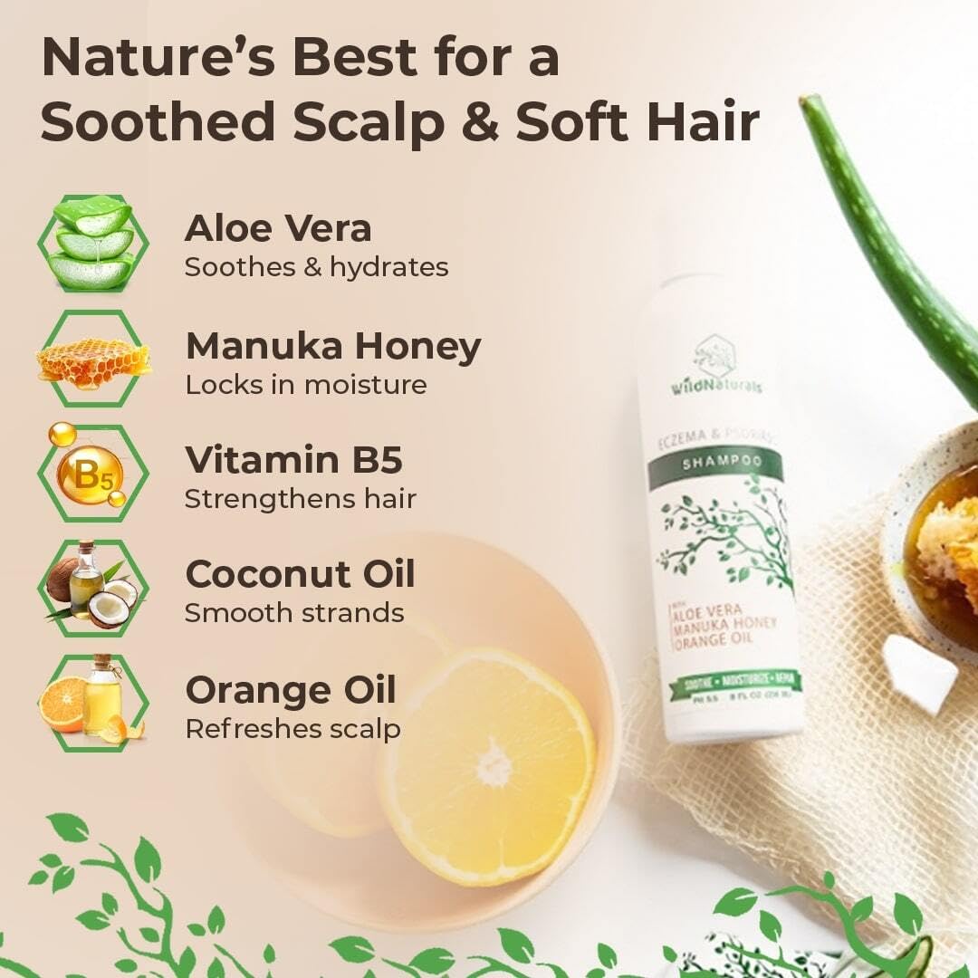 Wild Naturals Psoriasis Shampoo for Scalp Care & Relief – Hydrating Anti-Dandruff Shampoo for Itchy, Dry Scalp – Gentle Eczema Shampoo for Sensitive Skin - Image 3