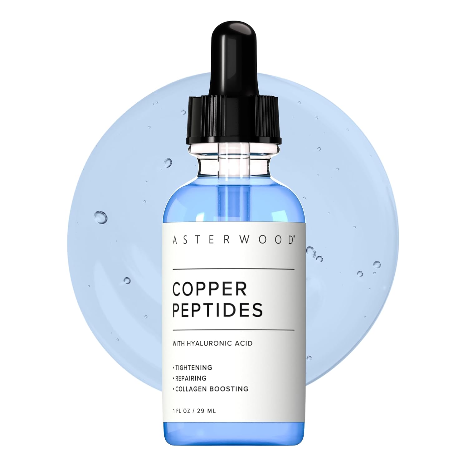 Asterwood Copper Peptides Serum for Face - with GHK-Cu Peptide and Hyaluronic Acid - Anti-Aging Facial Serum - 1 Fl Oz