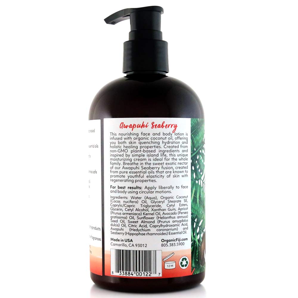 Coco Fiji Face & Body Lotion Infused With Coconut Oil | Lotion for Dry Skin | Moisturizer Face Cream & Massage Lotion for Women & Men | Awapuhi Seaberry 12 oz, Pack of 3 - Image 2