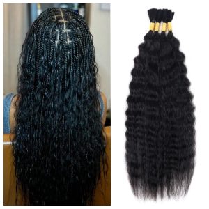 RLHAIR Wet and Wavy Human Braiding Hair Super Wave Bulk Human Hair For Braiding No Weft 100g (1Pack-4PCS) Super French Human Braiding Hair For Boho Braids (Super Wave（#1b）, 20 Inch)