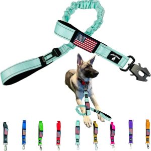 Heavy Duty Bungee Dog Leash - Shock Absorbing, Seat Belt Clip, Quick Release Frog Clasp, Double Padded Handles, for Large and Medium Dogs, Durable for Training, Walking, Car Safety, Outdoor Adventure