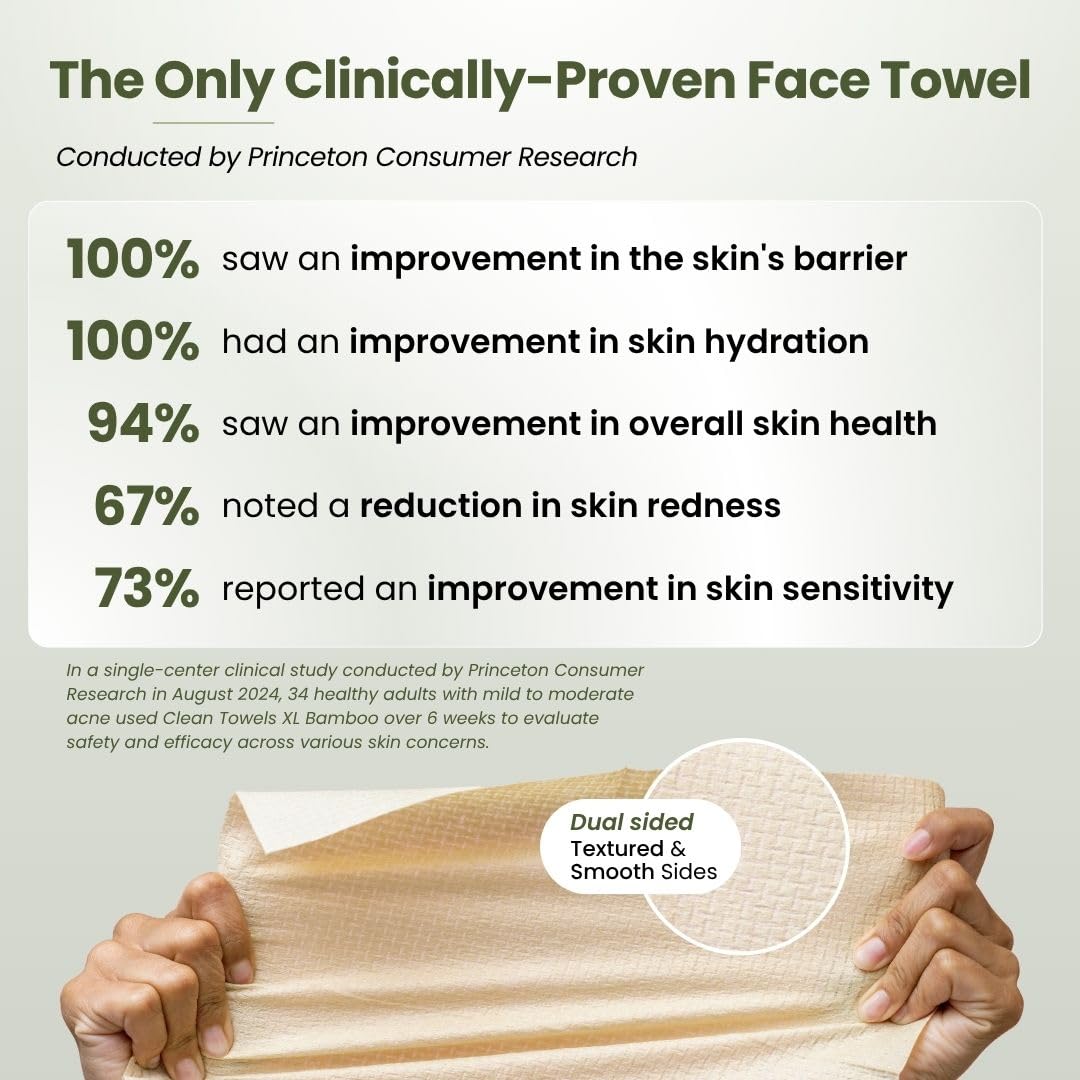 Clean Skin Club Bamboo Viscose Clean Towels® XL 100% USDA Biobased Face Towel, Disposable Face Towelette, Makeup Remover Dry Wipes, Ultra Soft, 50 Ct, 1 Pack - Image 2