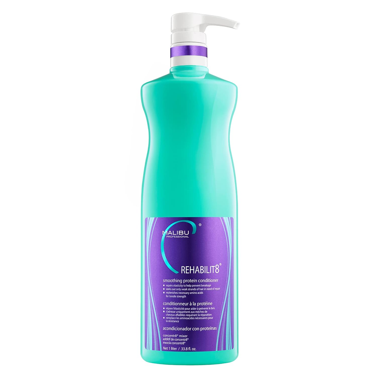 Malibu C REHABILIT8 Smoothing Protein Conditioner (33.8 oz) - Replenishes Hair Protein & Amino Acids to Prevent Breakage - Hydrating Conditioner for Damaged Hair - Image 3