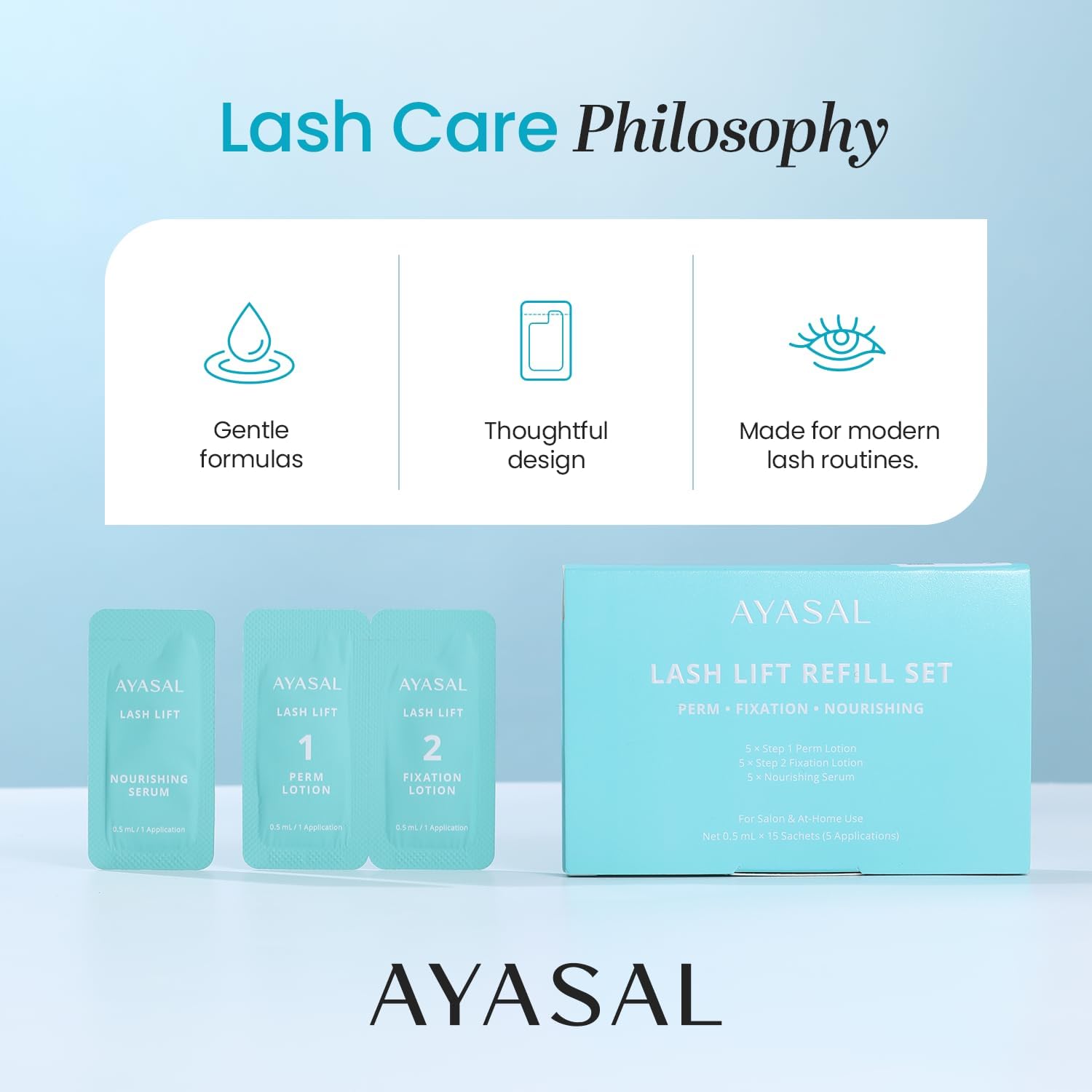 AYASAL Lash Lift Kit Refills: Step 1+2+Nourishing Serum Refill Set, Korean Thio-Free Lash Perm - Professional Long Lasting Results up to 6-8 Weeks - Eyelash Curling Set at Home - 5 Applications - Image 3