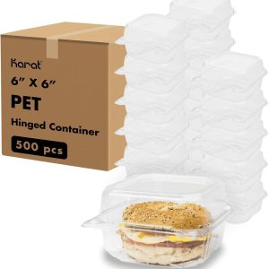 Karat 5.8inch Clear Plastic Hinged Clamshell Food Containers - Durable, Stackable, Crack-Resistant To-Go Boxes, Case of 500, FP-HC66PET-1C