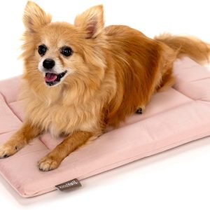 KindTail Dog Crate Pad - Soft Velvet, Reversible Bed - Machine Washable Kennel Mat for Pets up to 15 lbs, Mattress for Cozy Sleeping - 20” x 15” x 1” (Pink, Small)