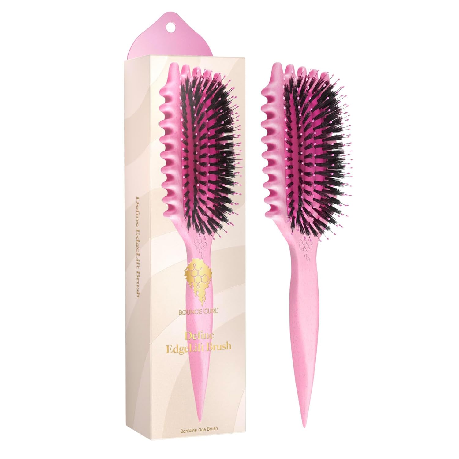 Bounce Curl Define EdgeLift Brush, 5-in-1 Tool for Effortlessly Defined Curls, Waves & Coils, Reduces Frizz - Pink