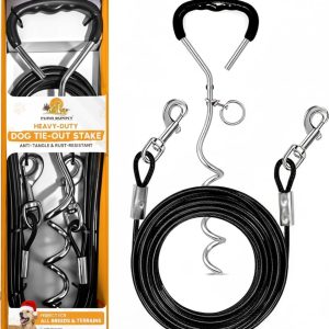 Heavy Duty Dog Tie Out Cable and Stake for Large to Extra Large Dogs Upto 150 LBs – Anti-Tangle, Rust-Resistant, 360° Swivel Leash System – 18 Inches Spiral Anchor and 7mm 30 FT Long Leash