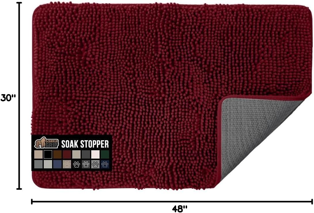 GORILLA GRIP SoakSTOPPER Dog Door Mat, 48x30 Machine Washable Rug Absorbent Doormat Captures Moisture Mud Dirt, Quick Dry Soft Chenille Entryway Rugs Indoor Entrance Mats for Dog Paws, Burgundy - Image 3