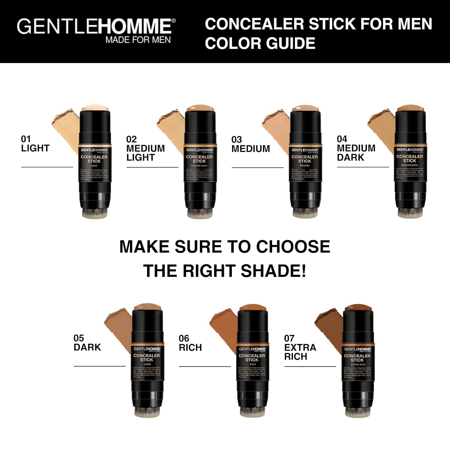 Gentlehomme - Concealer Stick - Men’s 2-in-1 Concealer & Brush - For Blemishes, Dark Circles, Scars, Acne & Uneven Skin Tones - Natural Finish - All Skin Types - Vegan - Rich - 1 Stick