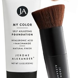 Jerome Alexander My Color Self-Adjusting Foundation, Hydrating & Lightweight Face Makeup, Skincare-Infused, with Kabuki Brush, Light, 1 oz