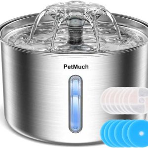 Cat Water Fountain Stainless Steel, 102oz/3L Automatic Pet Water Fountain with 6 Replacement Filters & 6 Pre-Filter Sponges for Cats, Dogs (Cat Fountain + 6 Filters + 6 Sponges)