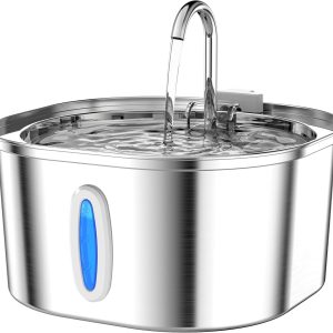 PEKTACO Cat Water Fountain, 3.2L/108oz Stainless Steel Pet Water Fountain | Cat drinking fountain, dishwasher safe, with triple filtration, quiet pump, and visible water window for cats and small pets