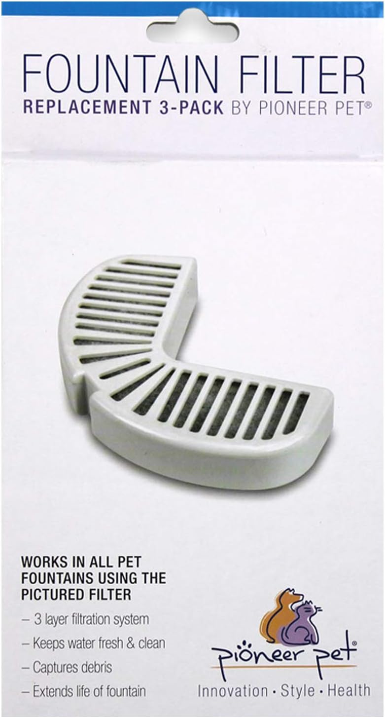 Pioneer Pet Replacement Filters for Ceramic & Stainless Steel Fountains, Raindrop Filters (3 Filters),White