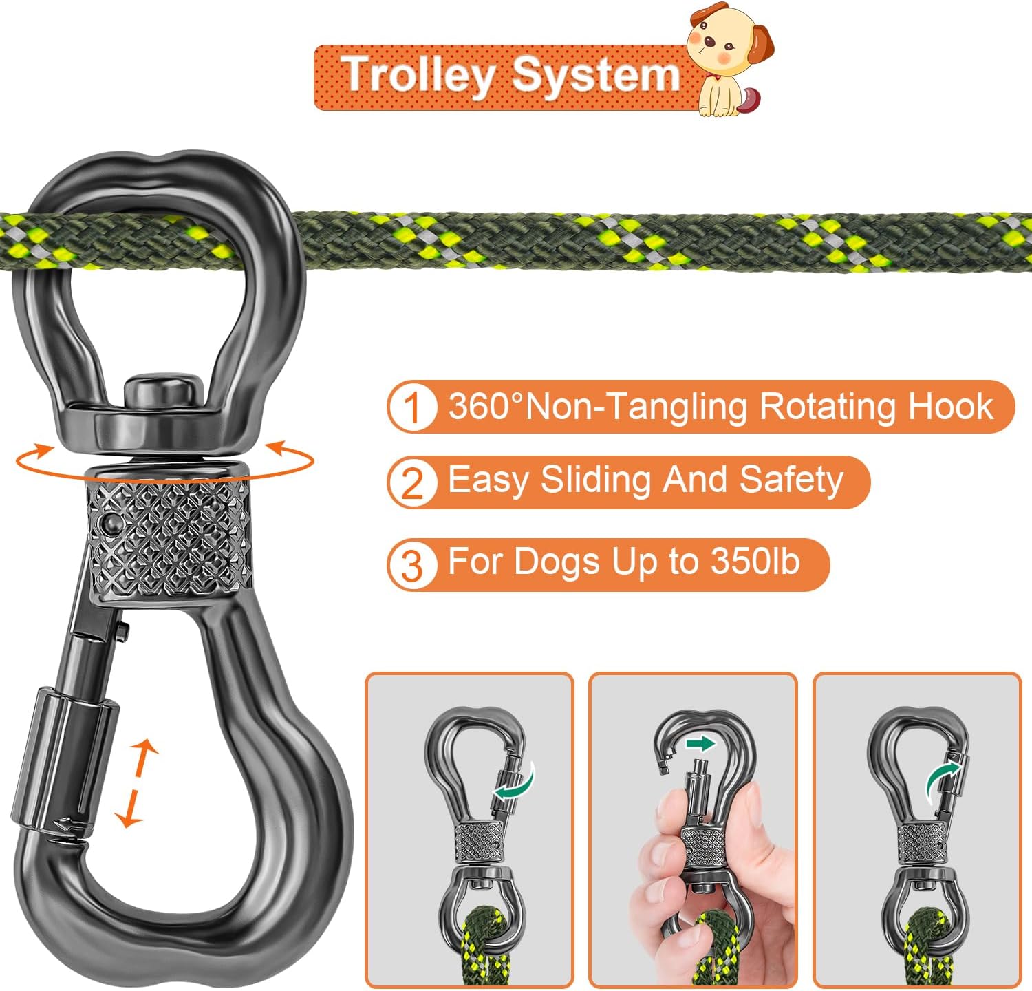 XiaZ Dog Tie Out Cable for Camping, 50ft Portable Overhead Trolley System for Dogs up to 200lbs,Dog Lead for Yard, Camping, Parks, Outdoor Events,5 min Set-up - Image 3