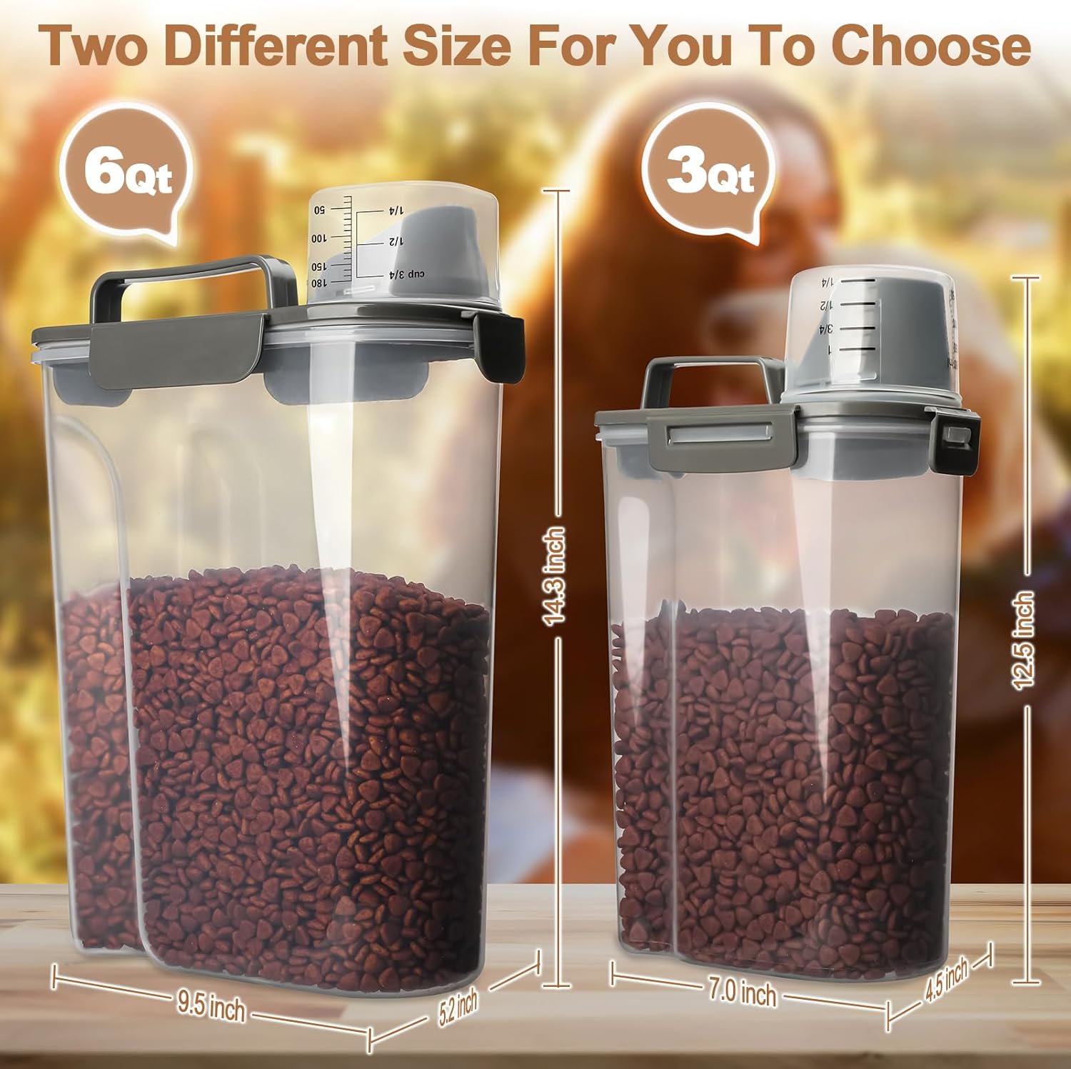 TIOVERY Dog Food Storage Container, 5-7 Lbs Airtight Pet Food Container, Cat Food Container Dispenser with Portable Handle, Pouring Spout and 4 Seal Buckles for Dogs Cats 2 Pack Grey - Image 2