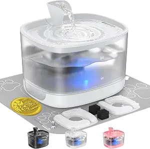 Veken Cat Water Fountain with Detachable Tank, Easy to Clean & Assemble, 85oz/2.5L Pet Drinking Dispenser with Quiet Operation & LED Light, Cats, Dogs and Small Pets, White