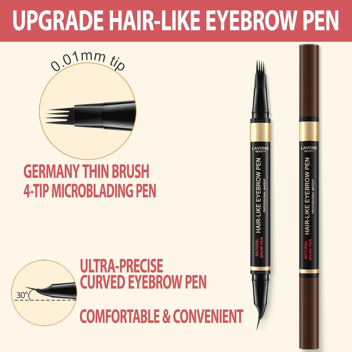 LAVONE Eyebrow Pen, 2-in-1 Eyebrow Pencils for Women with 4 Tip Microblading Eyebrow Pencil and Curved Precise Brow Pencil, Waterproof Eyebrow Pencil Create Full, Natural Hair-Like Brows, Dark Brown - Image 3
