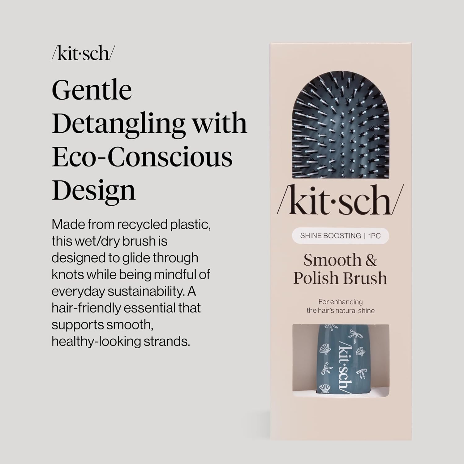 Kitsch Smooth & Polish Brushes – Dual Bristle Brush, Frizz Control Detangler Hair Brush, Nylon Hairbrush for Women Cushioned Pad for Scalp Massage, Hair Tool for All Hair Types - Coastal Blue Print - Image 3