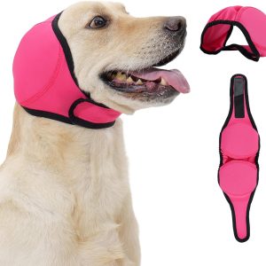 Dog Head Wrap - No Shake Ear Wrap Snood for Noise & Anxiety Relief, Ear Protector with Calming Hoodie, Dog Headband Ear Muffs for Hematoma, Grooming and Drying (Rose Red, S(Head Circle:10"-15"))