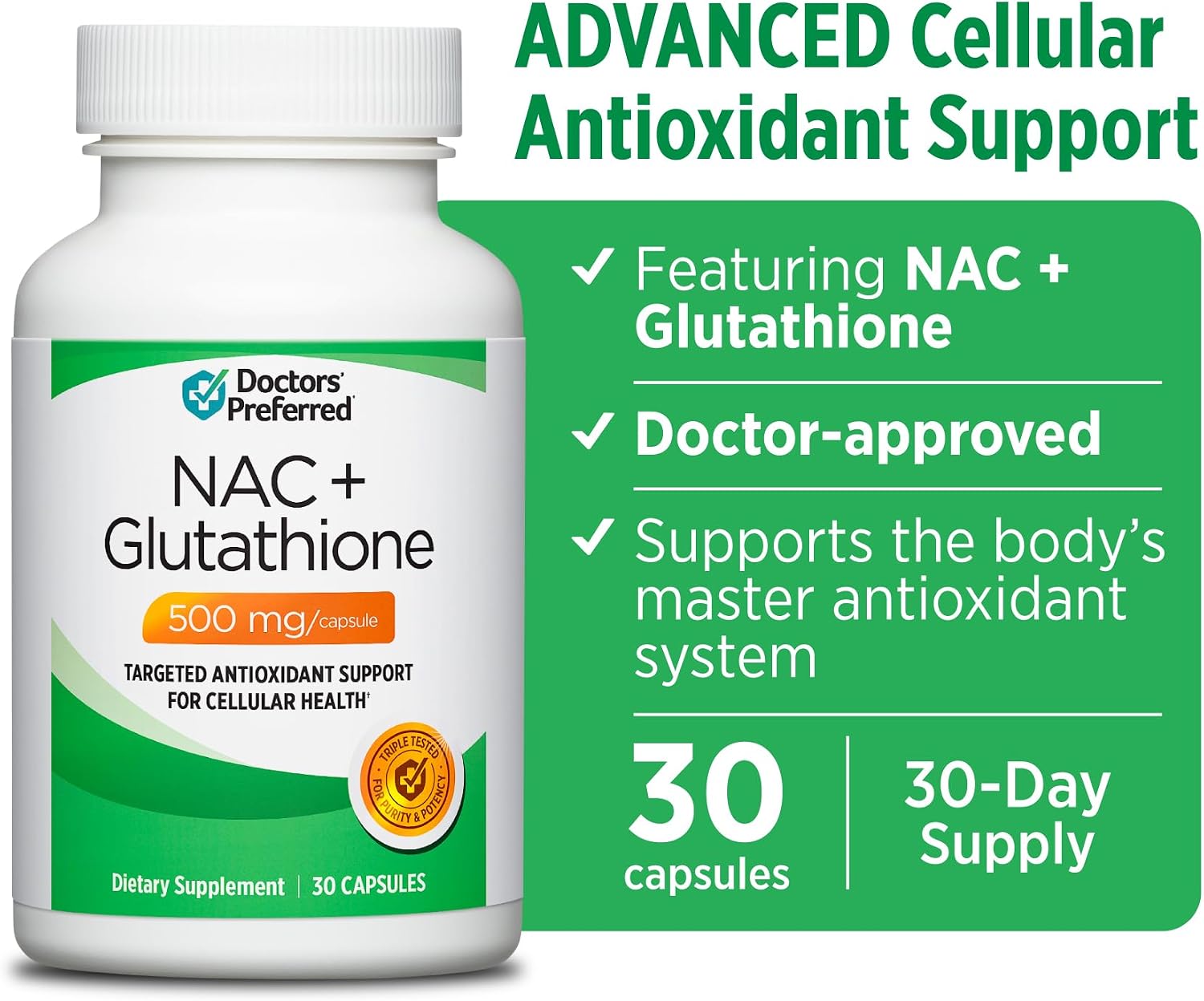 DOCTORS' PREFERRED N-Acetyl L-Cysteine (NAC) + Glutathione | 30 Capsules | Antioxidant Support - Image 3