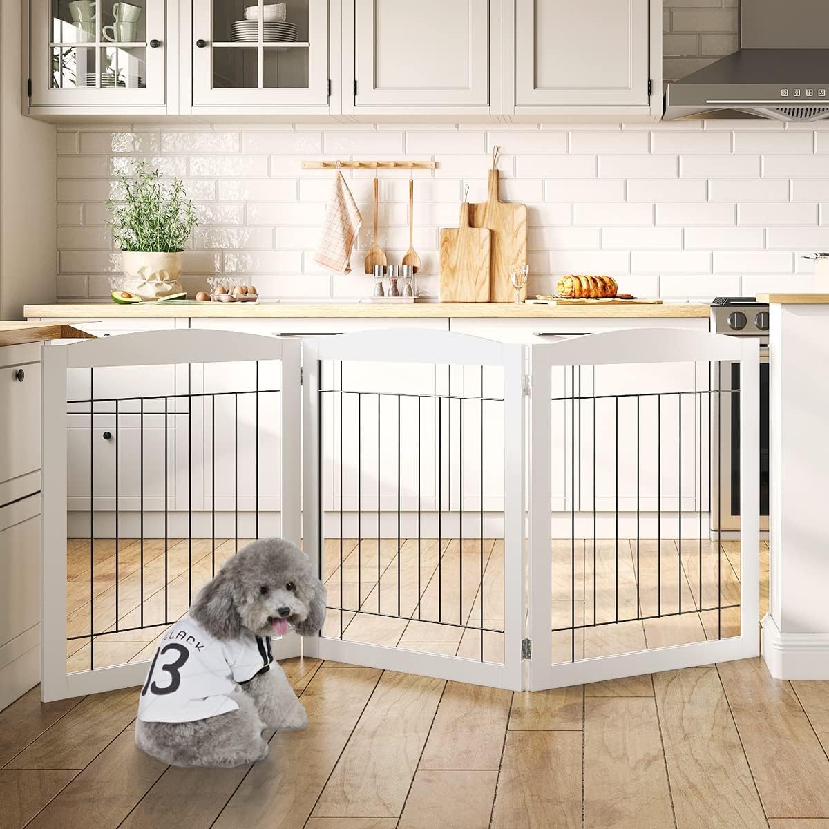 PAWLAND 72“ Extra Wide Dog gate for The House, Doorway, Stairs, Freestanding Foldable Wire Pet Gate, Pet Puppy Safety Fence, 30" Height (White, 3 Panels) - Image 2
