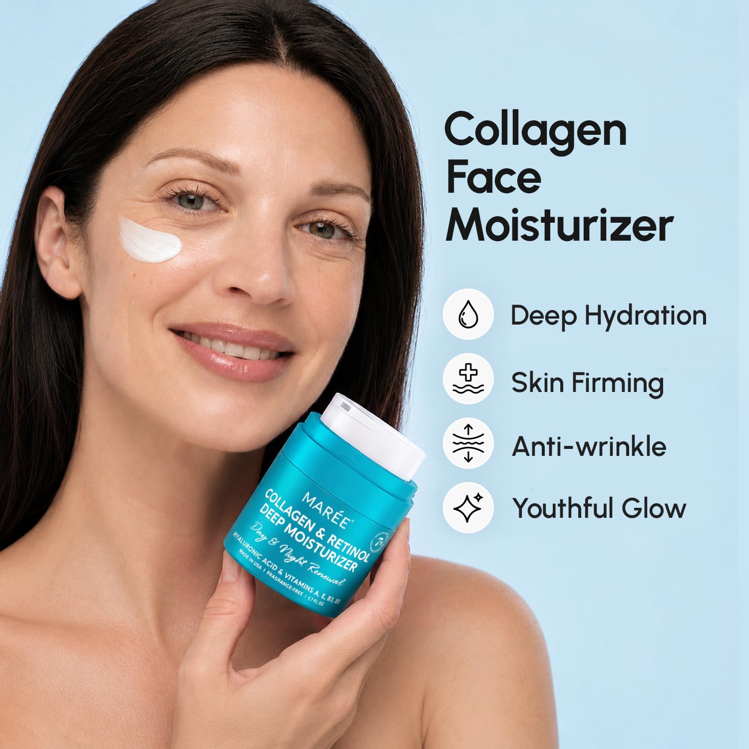 MAREE Face Moisturizer Collagen Cream for Face 2 Pack – Hyaluronic Acid & Retinol – Anti-Aging Wrinkle Creams – Crema Para La Cara - Image 2
