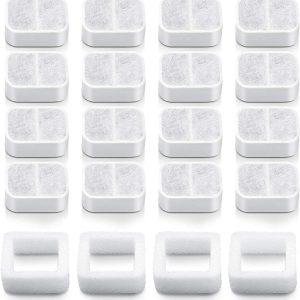 20 Pack Ceramic Cat Water Fountain Replacement Filters - 16 Pet Fountain and 4 Foam Filters for Tritone/Fiumi Ceramic Pet Lotus Drinking Fountain