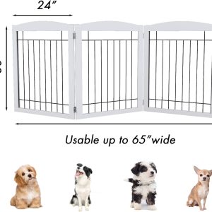 PAWLAND 72“ Extra Wide Dog gate for The House, Doorway, Stairs, Freestanding Foldable Wire Pet Gate, Pet Puppy Safety Fence, 30" Height (White, 3 Panels)