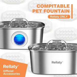 Rellaty Official Cat Water Fountain Filters Replacement & Pre-Filter Sponge | For 3.2L/108oz Automatic Pet Fountain Dog Water Fountain (12 carbon filter and 12 sponges)