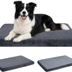 EMPSIGN Stylish Dog Bed Mat Dog Crate Pad Mattress Reversible (Cool & Warm), Water Proof Linings, Removable Machine Washable Cover, Firm Support Pet Crate Bed for Small to XX-Large Dogs, Grey
