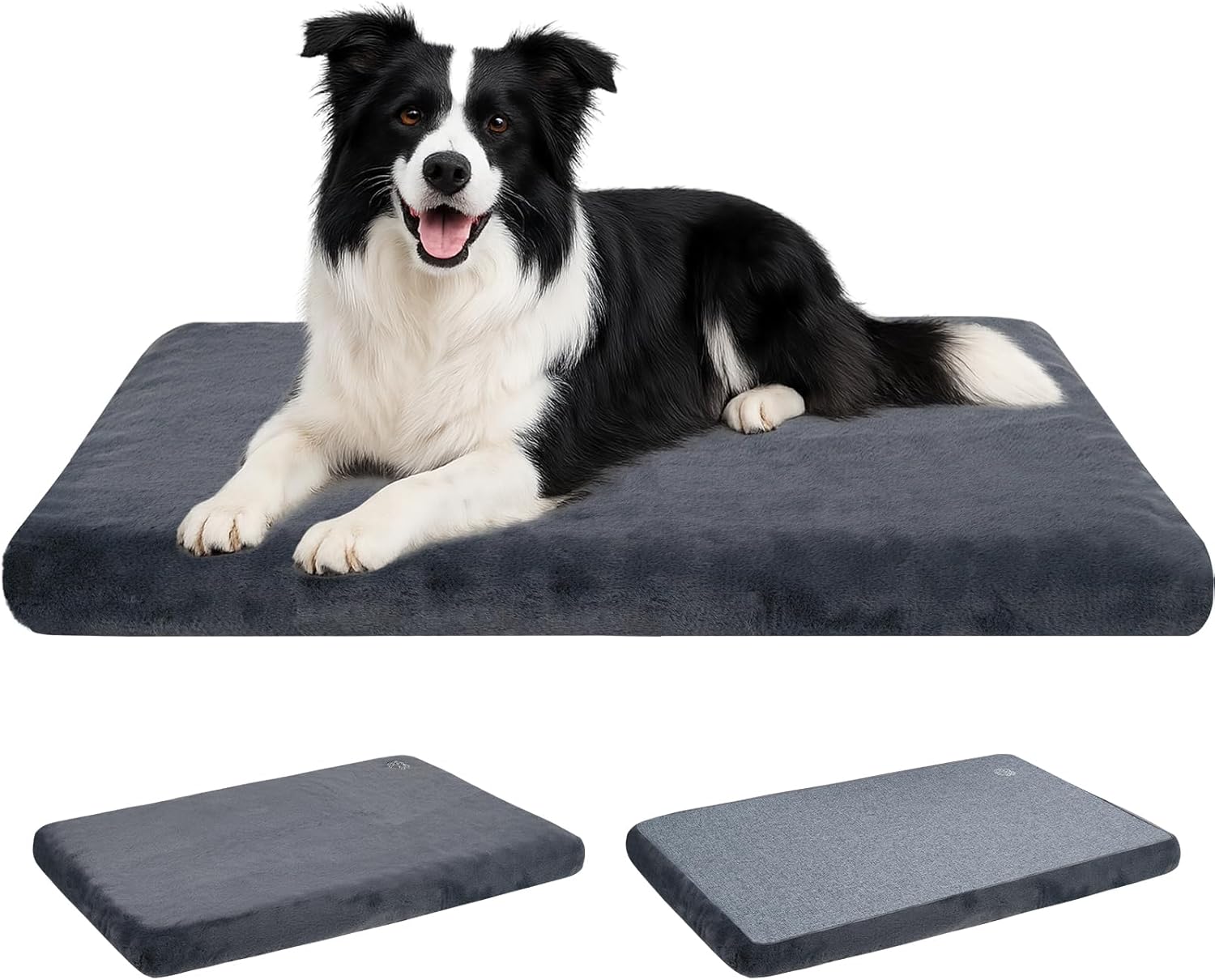 EMPSIGN Stylish Dog Bed Mat Dog Crate Pad Mattress Reversible (Cool & Warm), Water Proof Linings, Removable Machine Washable Cover, Firm Support Pet Crate Bed for Small to XX-Large Dogs, Grey