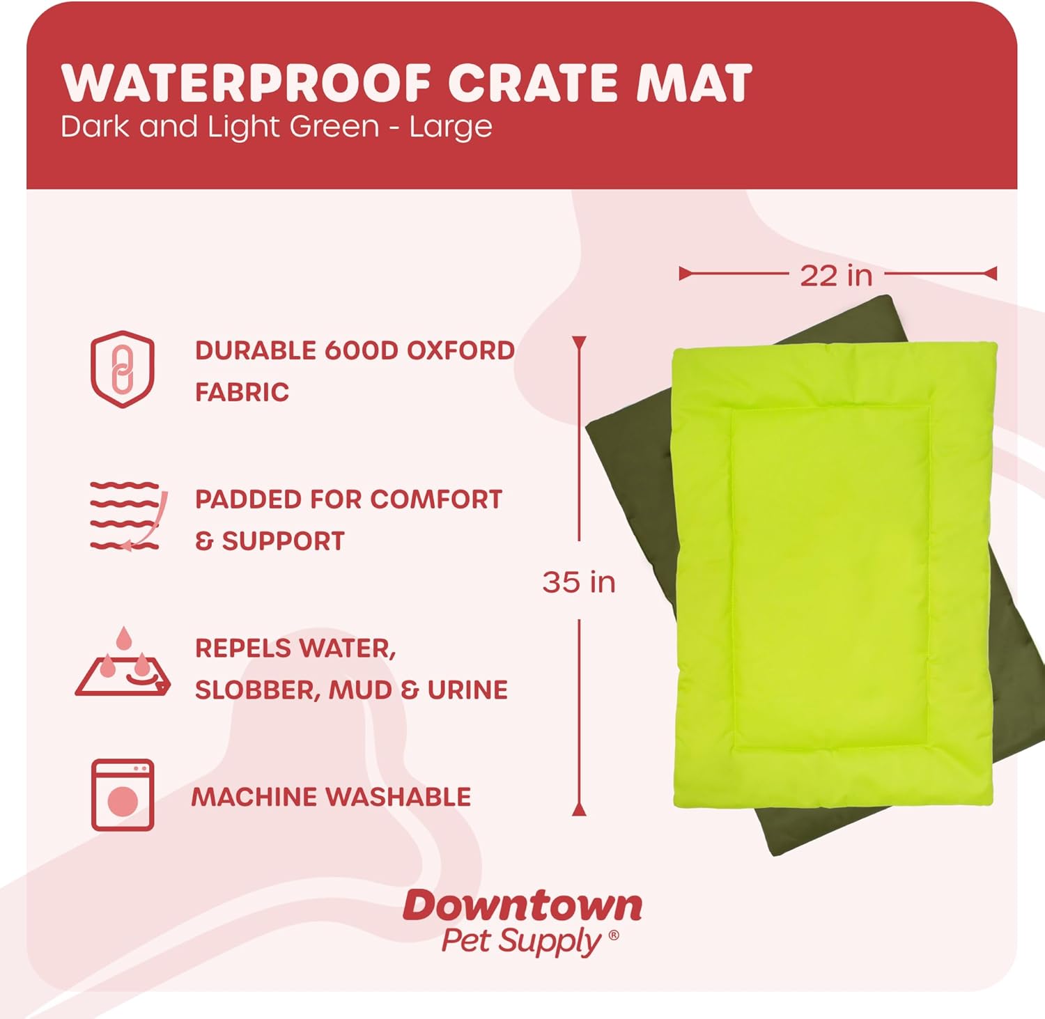 Downtown Pet Supply Dog Crate Pad, 35" x 22" - Waterproof, Ripstop Nylon Dog Crate Mat Chew Proof and Machine Washable - Dark and Light Green - L - Image 2