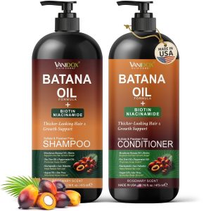 VANIDOX Batana Oil Shampoo and Conditioner Set – Biotin & Niacinamide Infused – Sulfate-Free, Paraben-Free – Moisturizing & Strengthening Hair Care for All Hair Types – 2 x 16 fl oz | Biotin & Niacinamide Infused, Supports Stronger, Thicker-Looking Hair, For Thinning Hair, Moisture & Scalp Care